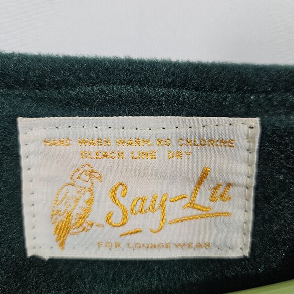 Vtg Say-Lu Velour Front Zip Robe Embroidered Tie Front Large? Green - Picture 6 of 6